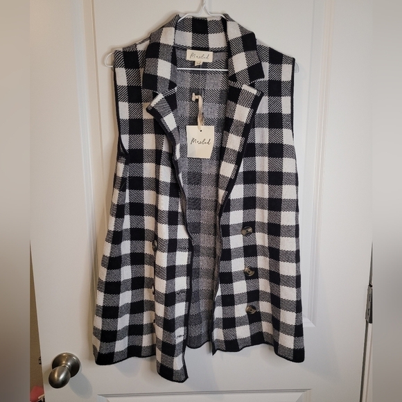 Marled Buffalo Plaid Cardigan Vest - Picture 1 of 1
